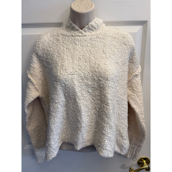 Nwot's American Eagle Boucl-Knit Hooded Ecru Sweater Size Small